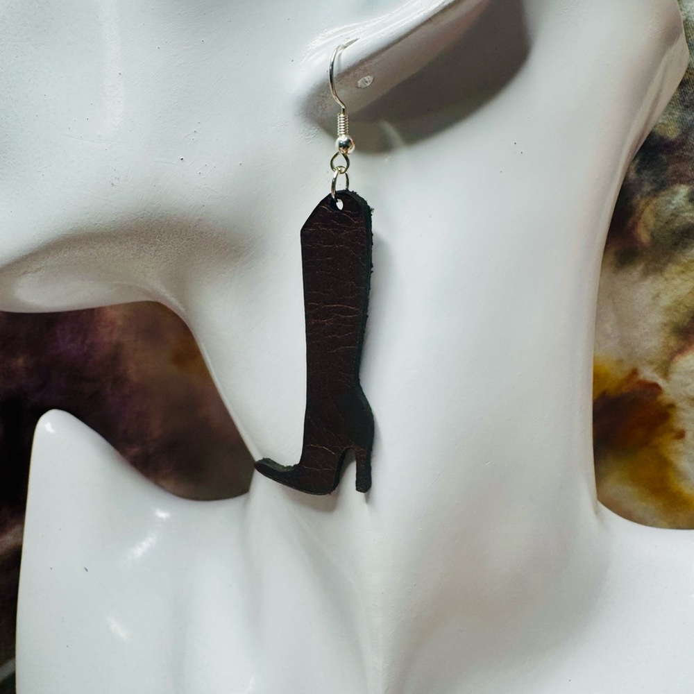 Boot earrings top grain brown leather hand crafted